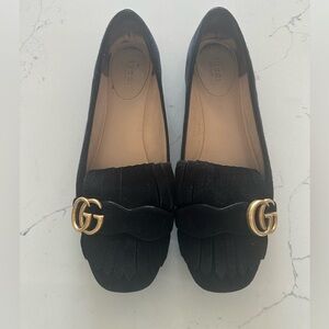Gucci Marmont GG Women's Black Suede Fringe Loafers